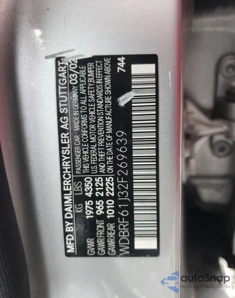 2002 Mercedes-Benz C 240 from USA, damaged, VIN WDBRF61J32F269639